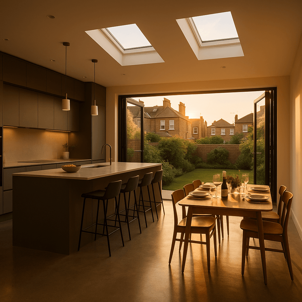 Handleless kitchen with integrated appliances
