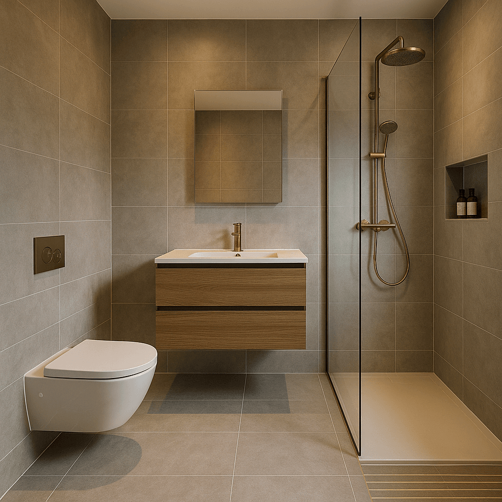 Modern en-suite with wall-hung vanity